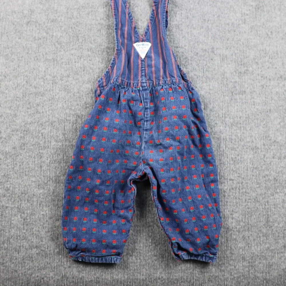 VINTAGE OshKosh B'gosh Overalls Girls‎ 2T Blue Floral Stripe Made USA 90s